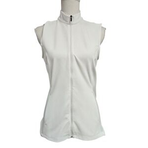 Greg Norman Full Zip Golf Vest Sleeveless Textured Mock Neck White Women's‎ Sz S